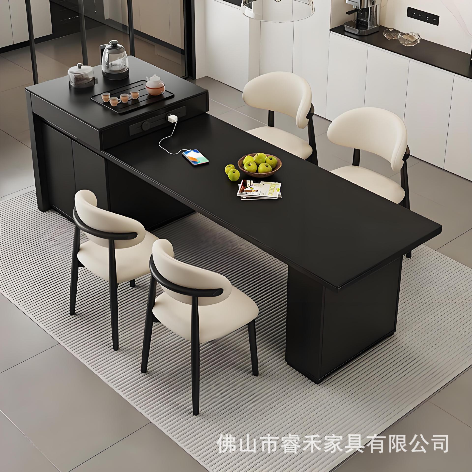 Solid Wood Rock Board Island Table Dining Table Integrated Household Modern Telescopic Simple Italian Small Apartment Middle Island High-end Tea Table