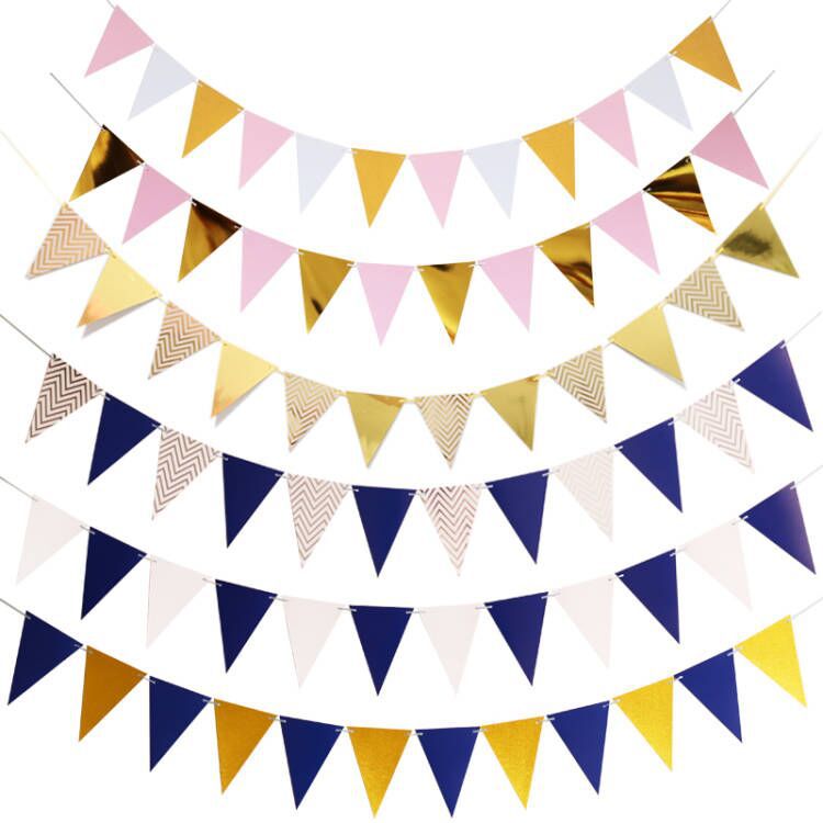 Wholesale gilded pennant wave flag birthday party supplies atmosphere decoration gold and silver pink blue pennant banner