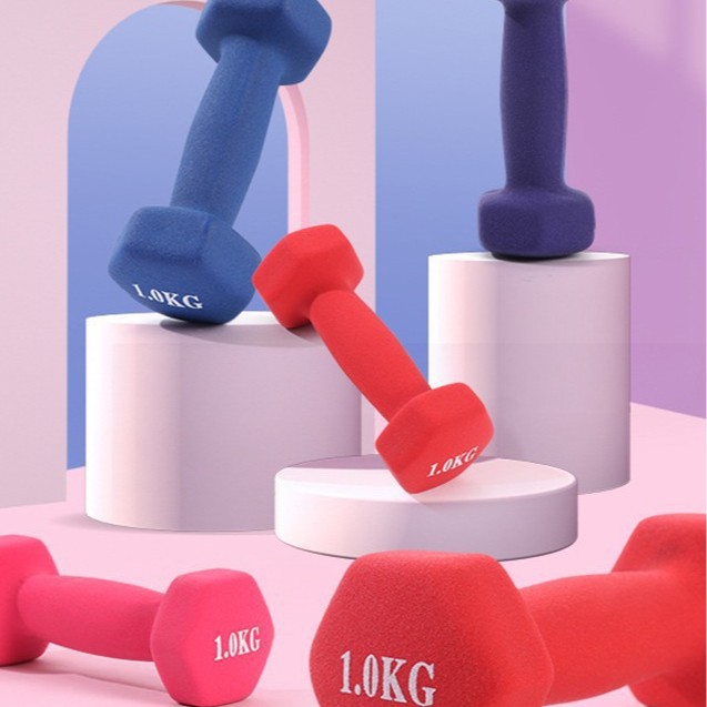 Dumbbell Lady Shaping Fitness Color Dipper Cast Iron Small Dumbbell Solid Core Hexagon Glue-coated Gloss Household Dumbbell