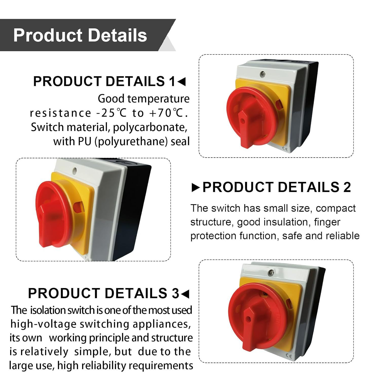 Delamiya Main Switch Circuit Breaker 16A 3Pole, Rotary Switch