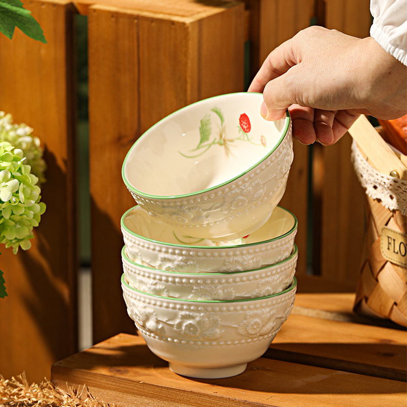 Strawberry Manor French Vintage Romantic Ceramic Tableware suit Rice Bowl Disc Dish Fish Plate Soup Bowl for Gifts