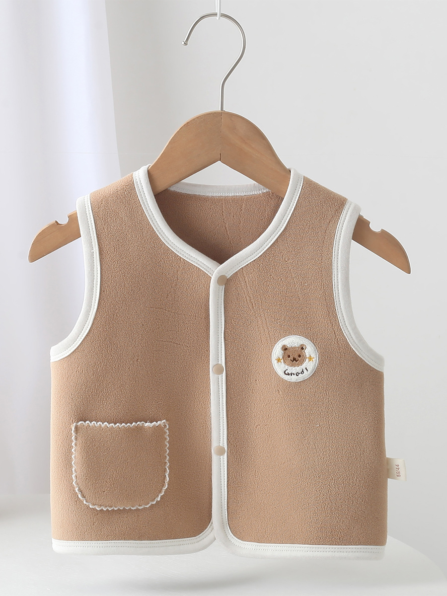 Autumn and Winter Kidsren's Vest Baby Fleece-Lined Boneless Austrian Velvet Vest Cartoon Warm Vest Winter Base Layer