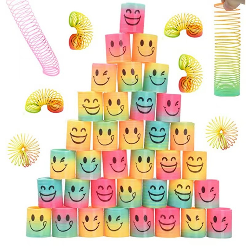 Mini Smiley Rainbow Circle 3.0X3.5Cm Street Stall Children's Toy Post-80S Nostalgic Colorful Circle Puzzle Elastic Circle