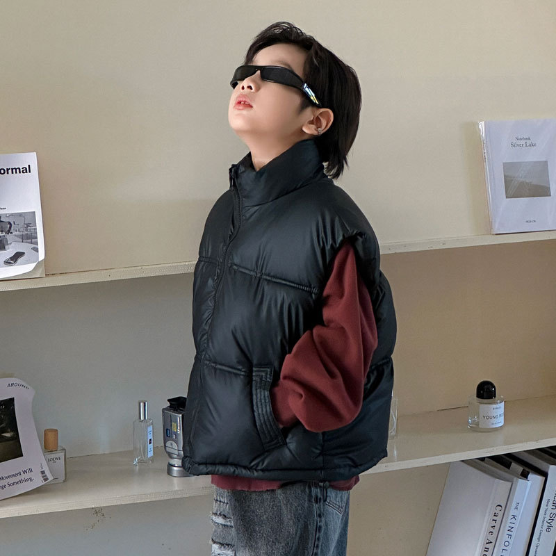 New Autumn and Winter Kidsren's Stand-Up Collar down Jacket Vest for Boys and Girls, Medium and Large Kidsren's Casual Thickeneded Lambskin Vest
