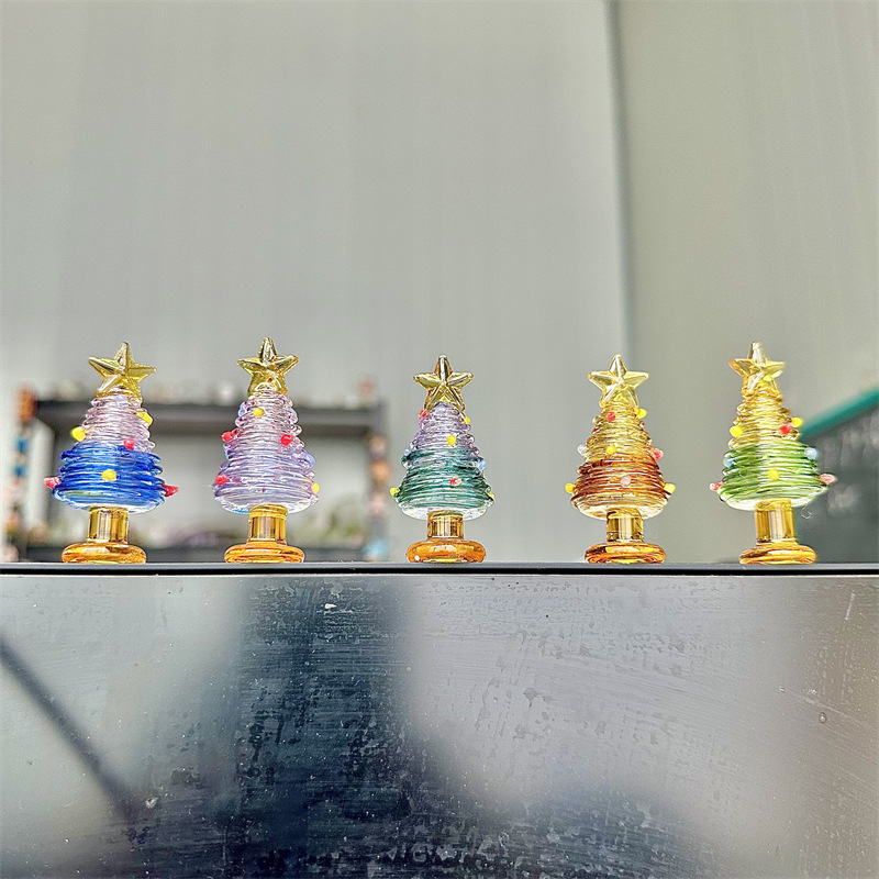 Christmas Glass Winding Silk Christmas Tree Solid Gift Zibo Glaze Crafts Ornaments Boshan Desktop Decoration Gift