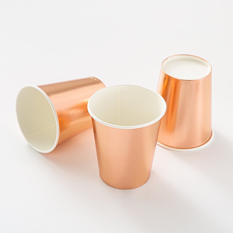 Disposable Paper Cup Printing Logo Hot Stamping Silver Gold 7 Ounces 9 Coffee Cup Water Cup Milk Tea Wholesale Milk Tea Cup