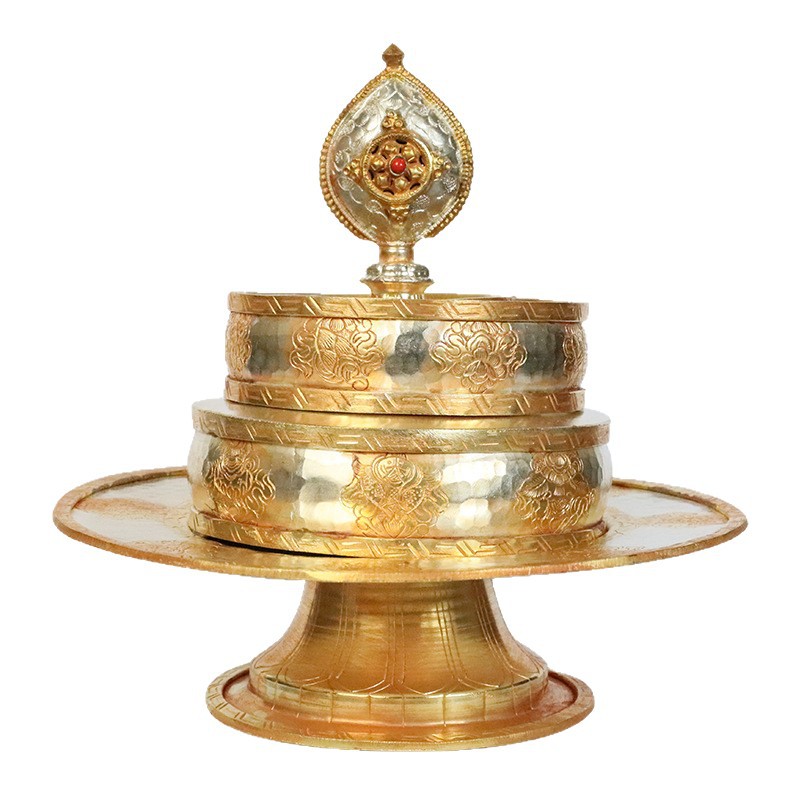 Nepalese Copper Manza Plate Carved Eight Jixiang Luo Xiu Plate Household Xizang Manza Plate with Tray Household Convedor