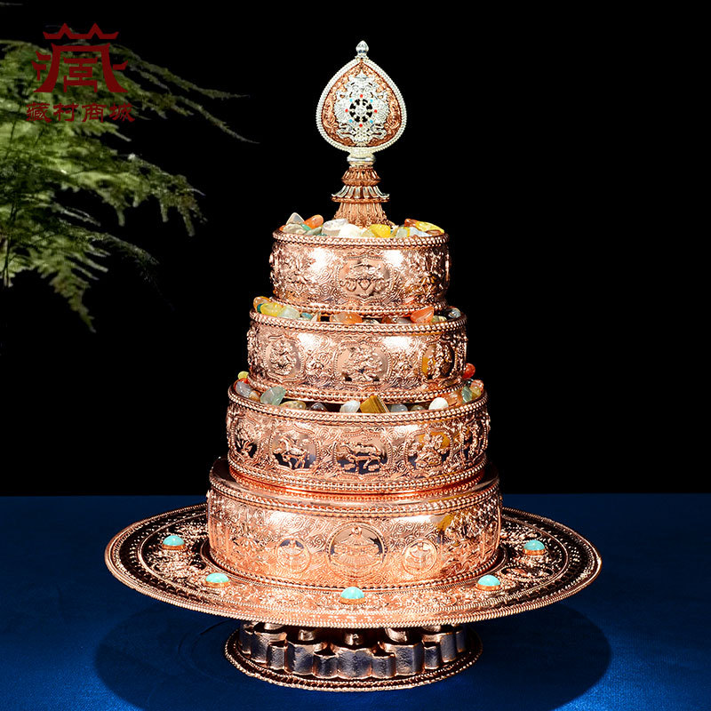 Красная медная пластина Манзха, восемь благоприятных символов, настольные украшения, полный комплект