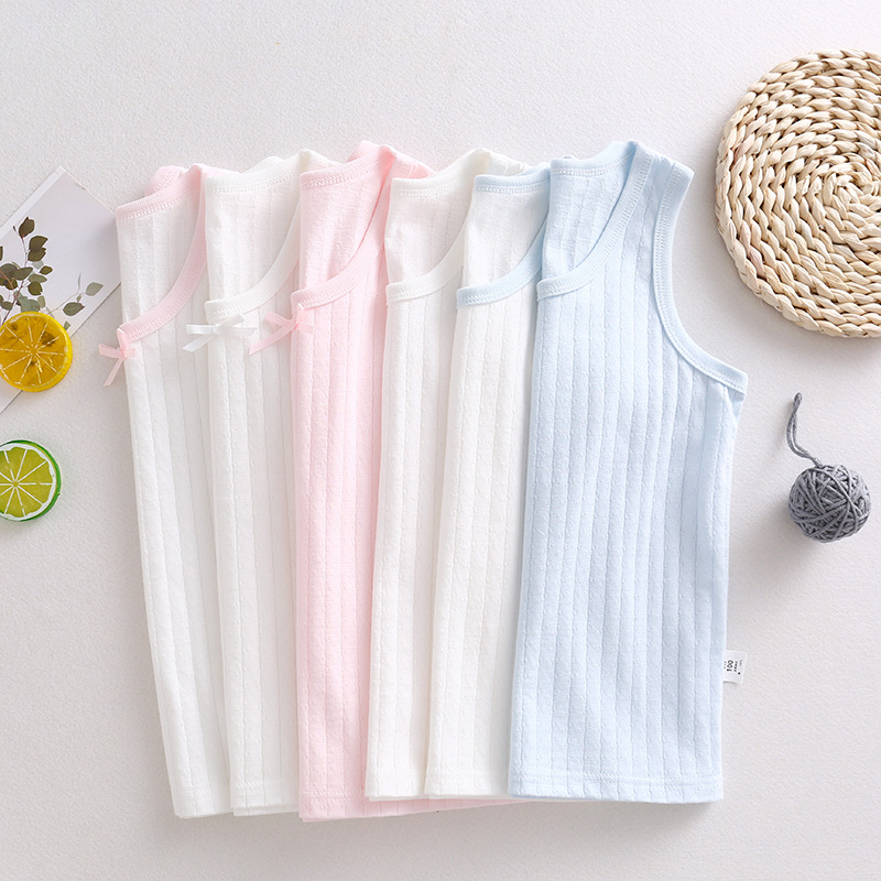 Children's thin vest sling net color jacquard female baby 100 cotton breathable bottoming boneless 2-piece wholesale