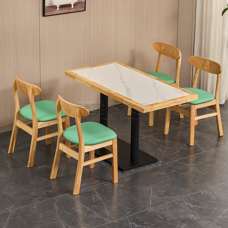 ✅ Solid Wood Fast Food Restaurant Table and Chair Combination Dessert Milk Tea Noodles Restaurant Snack Restaurant Canteen Restaurant Catering Commercial Table