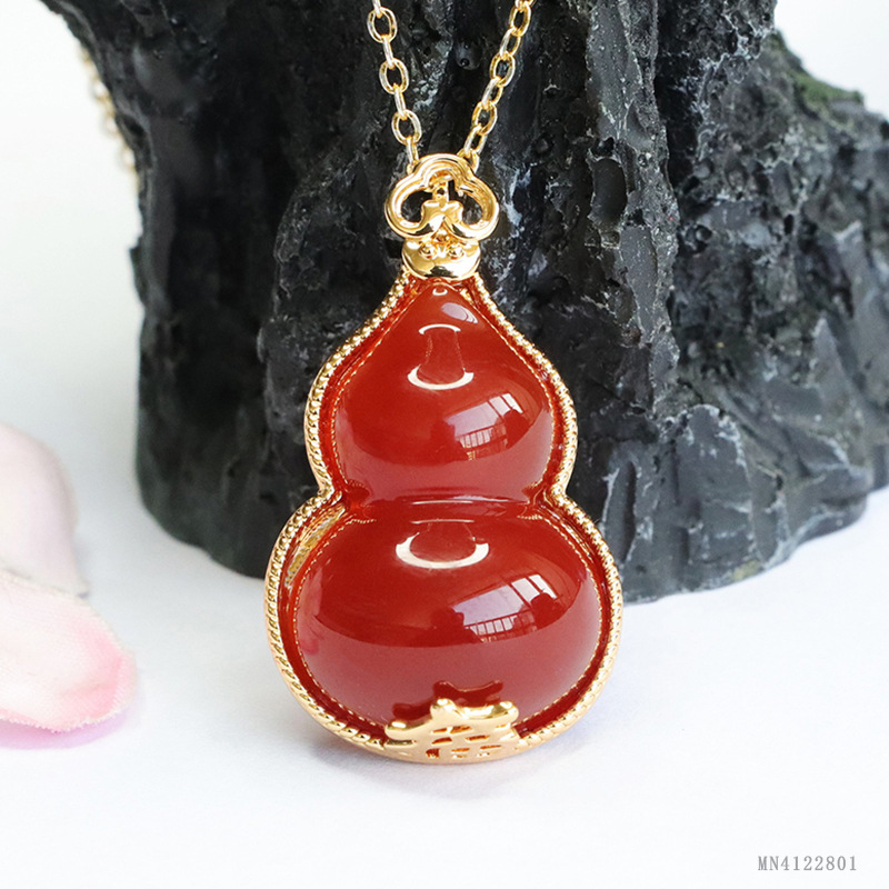 Натуральный красный агат кулон удачи тыква халцедоновое ожерелье ретро ювелирные изделия оптовая продажа MN4122801