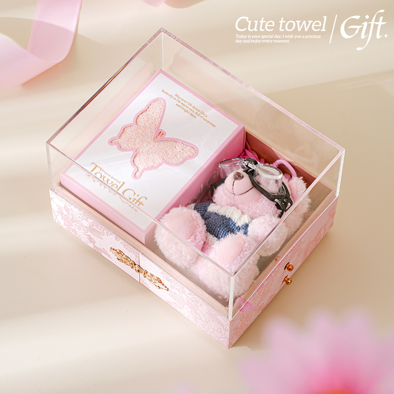 Bear Towel Souvenir Wedding Gift Bridesmaid Gift Groomsmen Gift Baby Return Gift Coral Velvet Gift Box Cream Style Towel