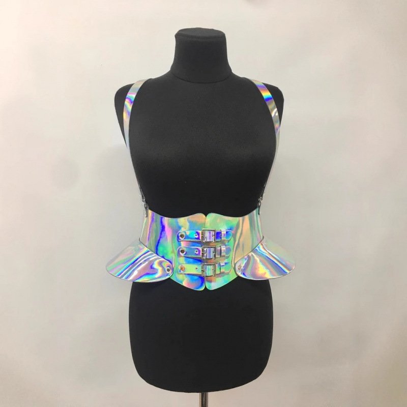 Cross-Border Fashion Women's One-Shoulder Waist Vest Pu Leather Harajuku Style Slimming Look Lace Clothing Accessories