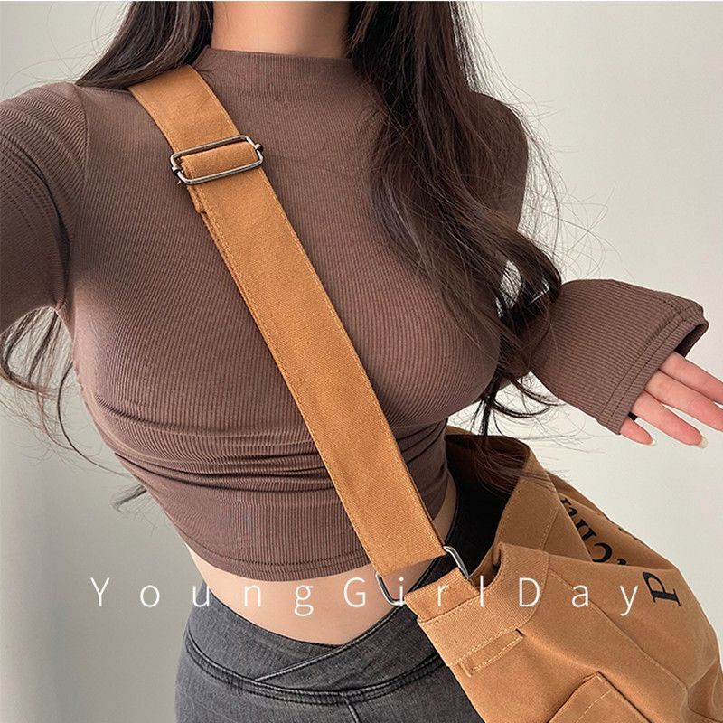 Spicy Girl retro tight waist slimming bottoming shirt early spring new half turtleneck pleated short long sleeve inner wear