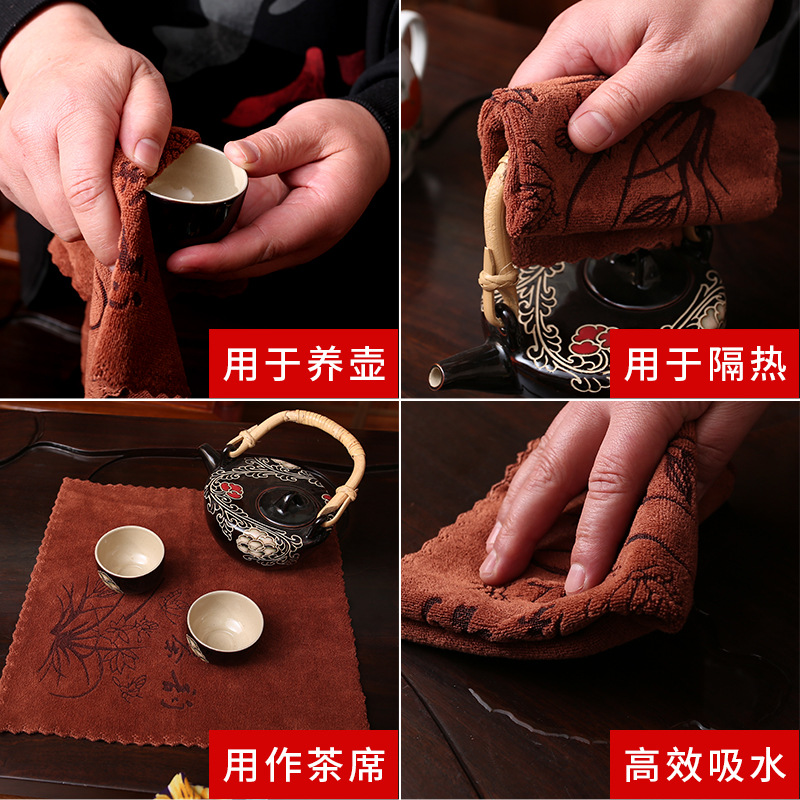 Tea towel wholesale thickened absorbent tea towel tea table cleaning cloth square towel can be customized logo pot towel independent packaging