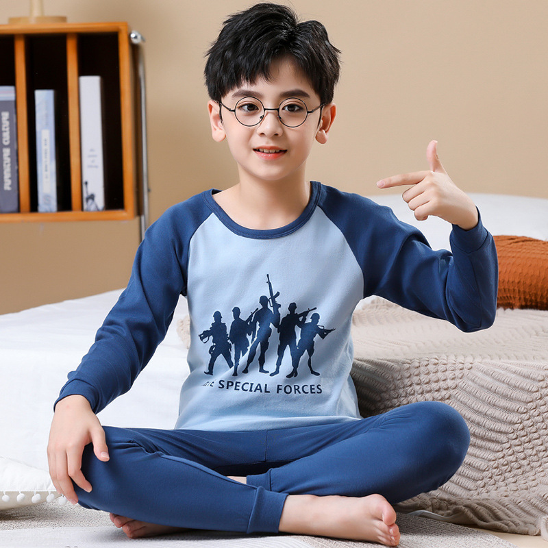 Новая детская хлопковая осенняя одежда и брюки, комплект для студентов, базовое нижнее белье, теплые домашние пижамы