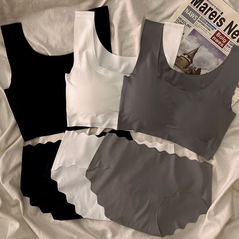 Бесшовный комплект нижнего белья из льняного шелка для девочек, спортивный бюстгальтер без проволоки