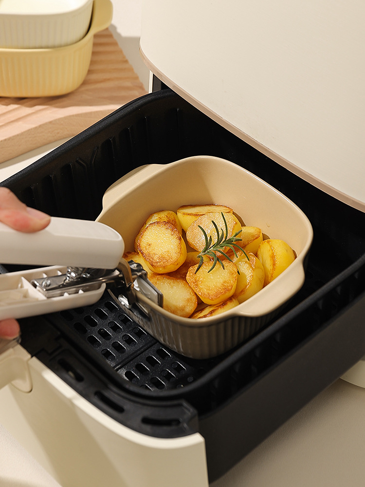 Soufflé Baking Bowl Air Fryer Ceramic Double-Eared Bowl Egg Custard Steaming Bowl Water Steamed Egg Bowl Baby Home