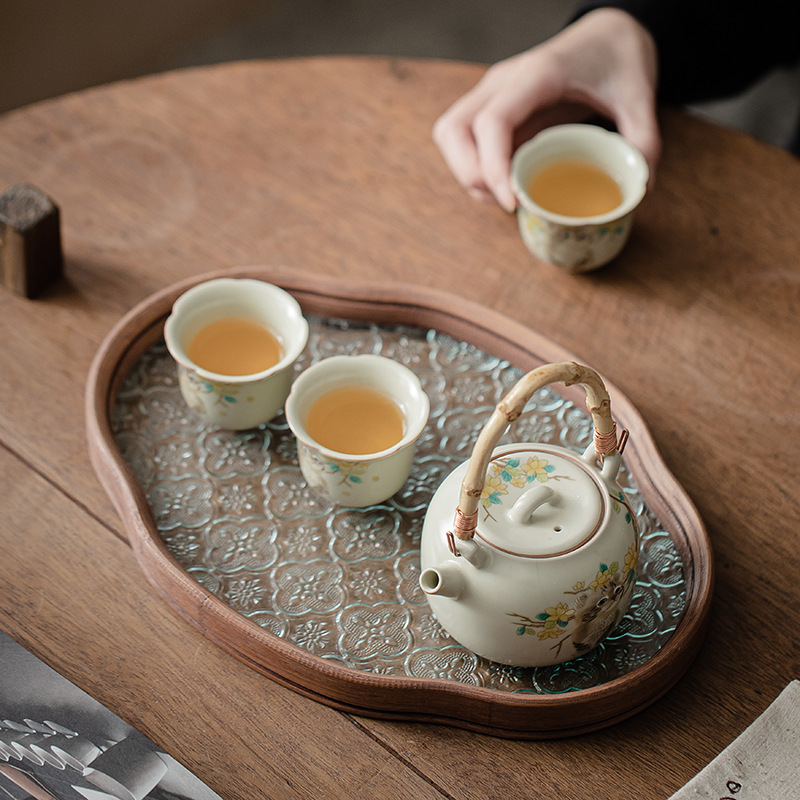 Begonia flower glass dry bubble plate small tea table tea holder tea tray pot bearing refreshment plate dry fruit plate storage plate