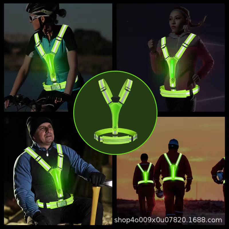 New Road LED Adjustable Vest Night Run Riding Reflective USB Vest Outdoor Running Sports Bag