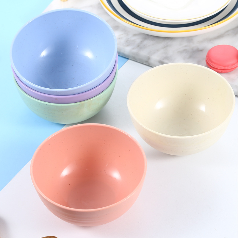 Wheat Straw Household Children's Japanese Style Red Wheat Bowl Rice Bowl Simple Nordic Plastic Solid Color Ram Nen Bowl