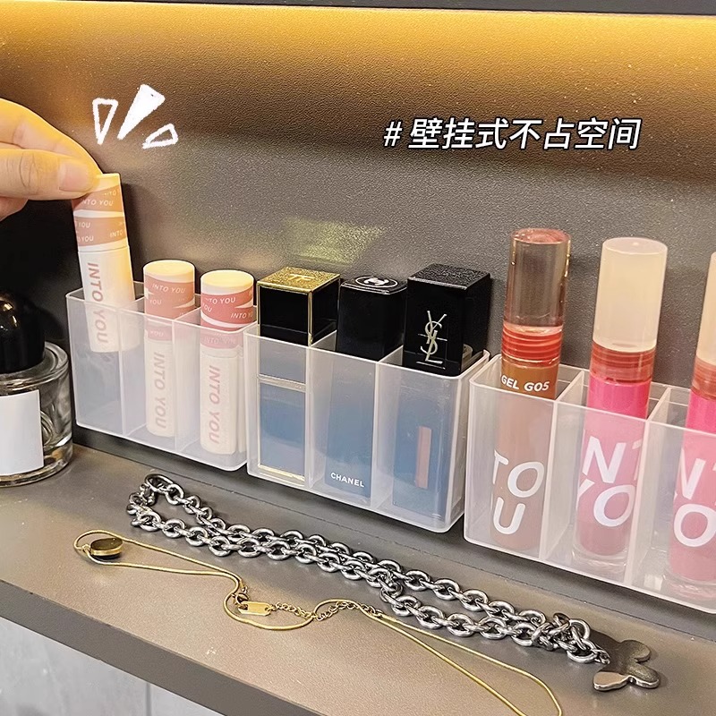Lipstick Wall-Mounted Storage Box Three-Compartment Punch-Free Mirror Cabinet Storage Box Bathroom Sundries Cosmetics Storage Box