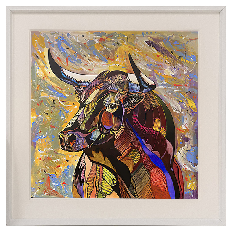 Original Bring in Wealth and Treasure Cow 210g Etched Acid-Free Paper Art Giclee Reproduction Painting Moisture-Proof Mounting Can Be Stored for Dozens of Years