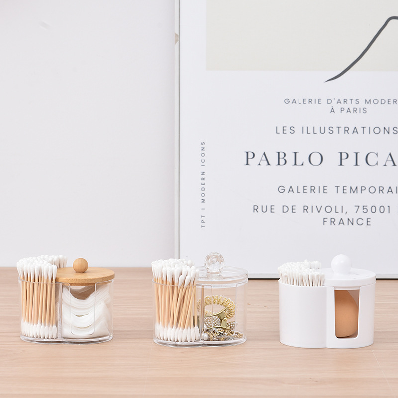 Cotton swab storage box PS portable double hole round container makeup cotton puff storage box cotton swab makeup remover cotton box