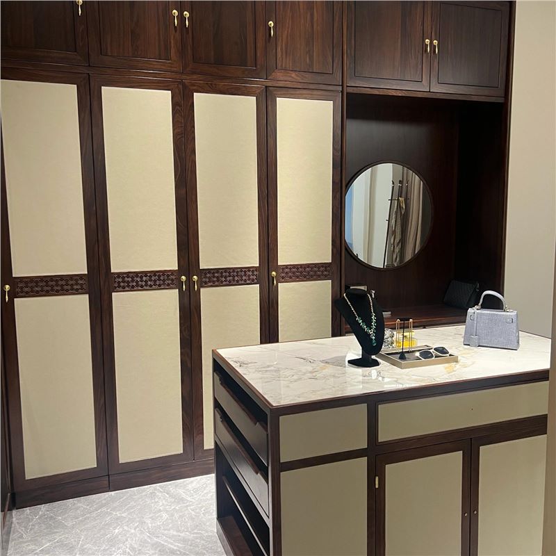 Take on the Entire Case of the Whole House Wardrobe, New Chinese Style Ebony Wood Modern Bedroom Villa, Full Wall Cabinets, Built-In Display Cabinets