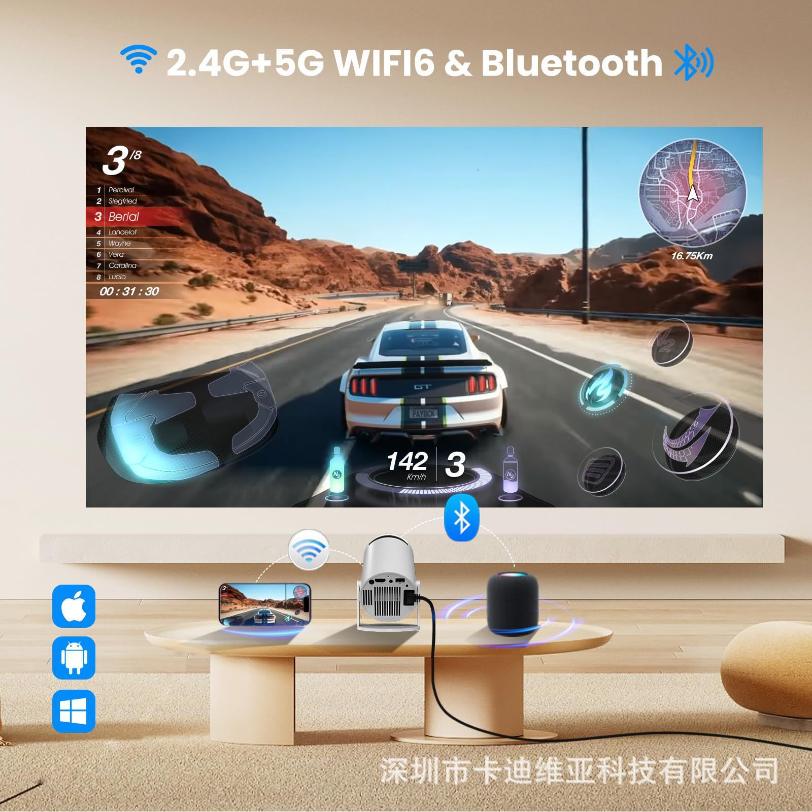 New Hy300 4K Wifi Hd Overseas Android 13 Version 5g Bluetooth Portable Home Mini Projection