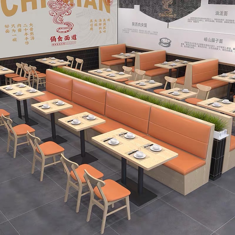 Catering Furniture Customized Hot Pot Restaurant Restaurant Curved Booth Sofa Table and Chair Storage Cabinet Commercial Wall Booth