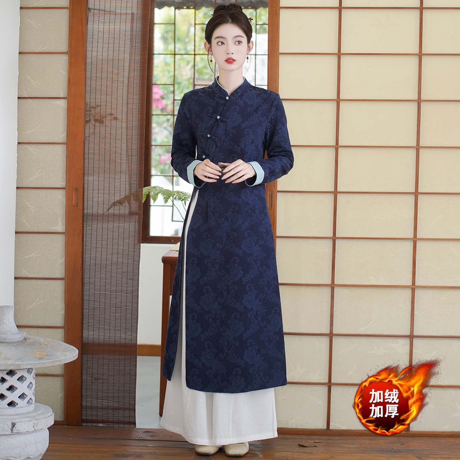 9663 cheongsam top improved Hanfu women's tea suit new Chinese Zen suit Chinese style Tang suit + pants