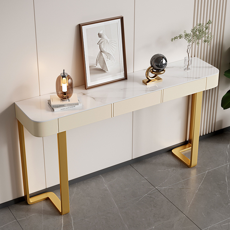 Hallway Table End View Table Rock Board Cyber Celebrity Italian Entry Cabinet Simple Modern Light Luxury Semi-Round Table Metal Rock Board Table