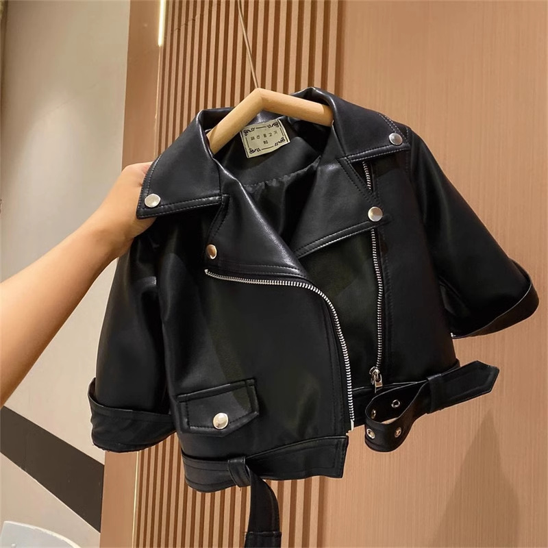 Spring and Autumn New Motorcycle Style Korean Short PU Jacket Boys and Girls Fashion High Sense Street Fashion Brand Lapel Leather Jacket
