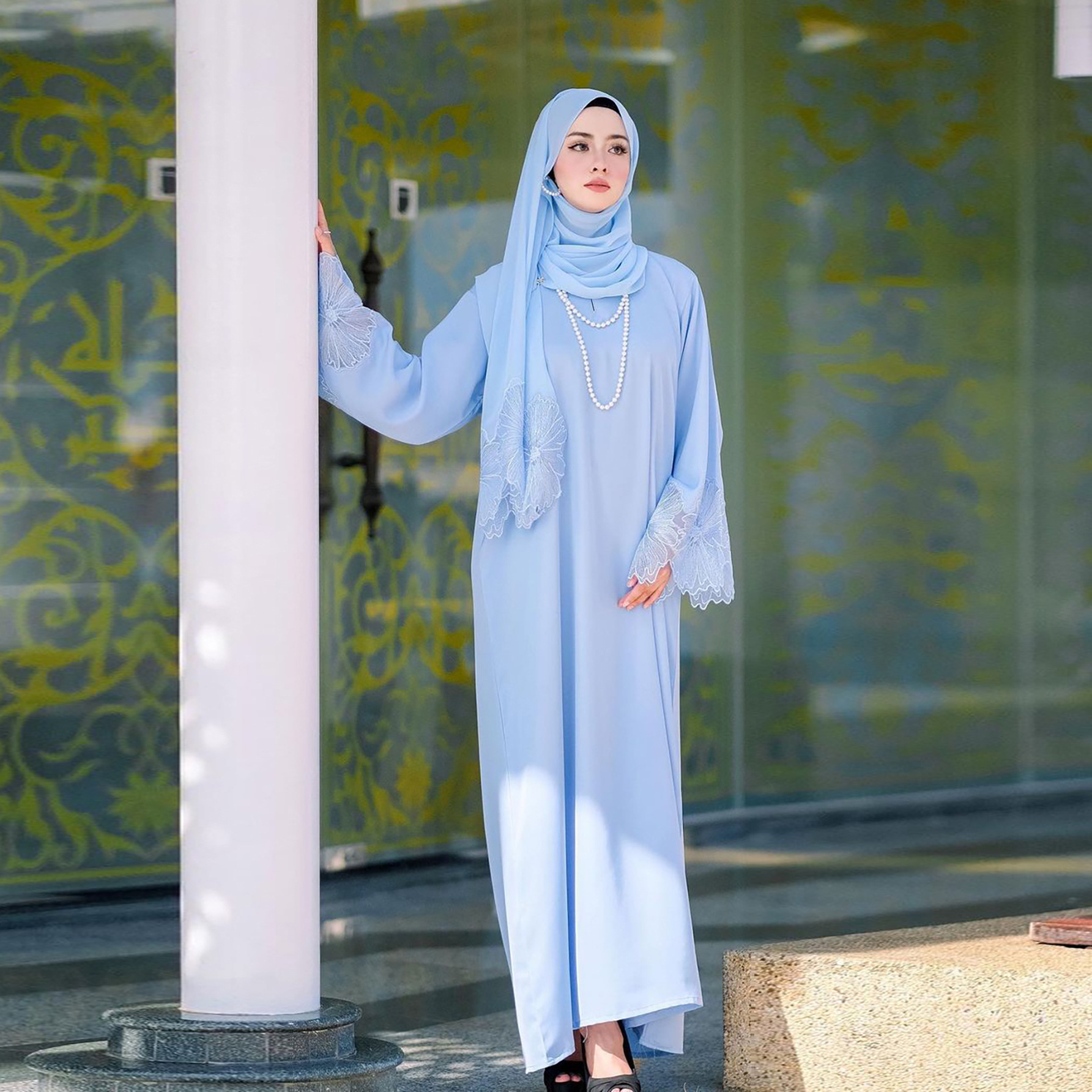M189# No Diamond Seven Color Middle East Foreign Trade Women's Muslim Women's Robe Malay Indonesia Dress with Headscarf