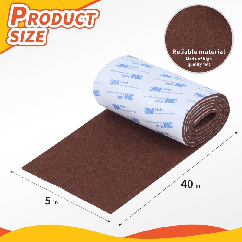 Felt furniture mat, non-slip self-adhesive cuttable felt tape brown heavy felt strip roll for protection hard