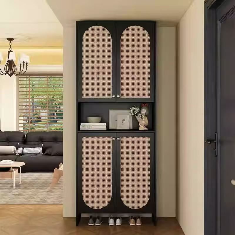 [Simple and Elegant] Entry Shoe Cabinet, Retro Nanyang Style Rattan Breathable Partition Cabinet, Entrance Cabinet, French Mid-Century Style