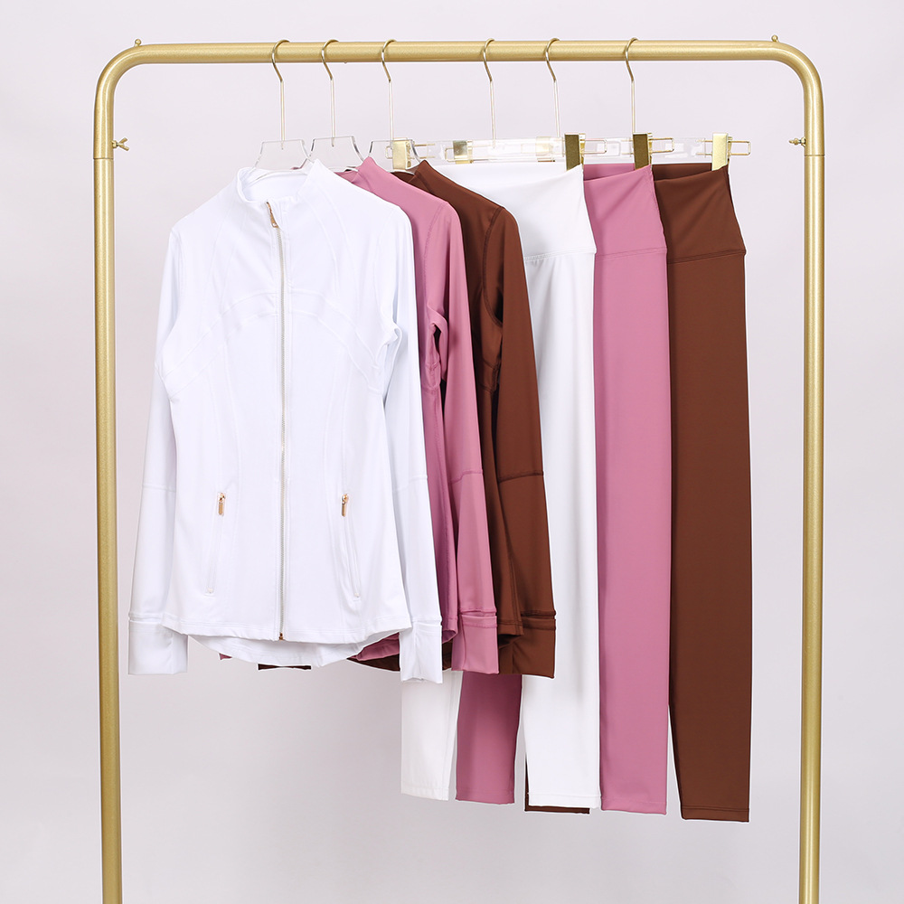 Lulu Df Stand Collar Jacket Nine-Point Pants Suit Gold Zipper Slim Jacket Elastic Quick-Drying Fitness Yoga Clothing