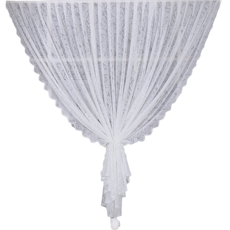 No-Drill Korean-Style Lace Partition Door Curtain for Kitchen and Bedroom, White Sheer Curtain with Rod, Small Floating Curtain, Half Curtain with Magic Tape