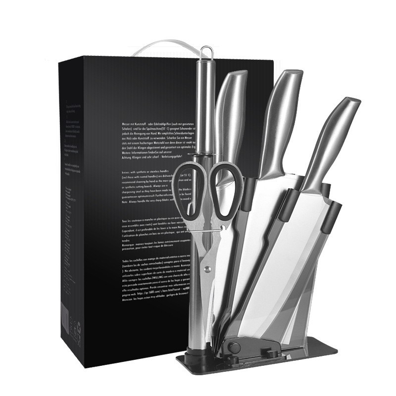 Acrylic knife holder full steel handle six-piece kitchen knife slicing knife household kitchen knife suit kitchen gift knife set