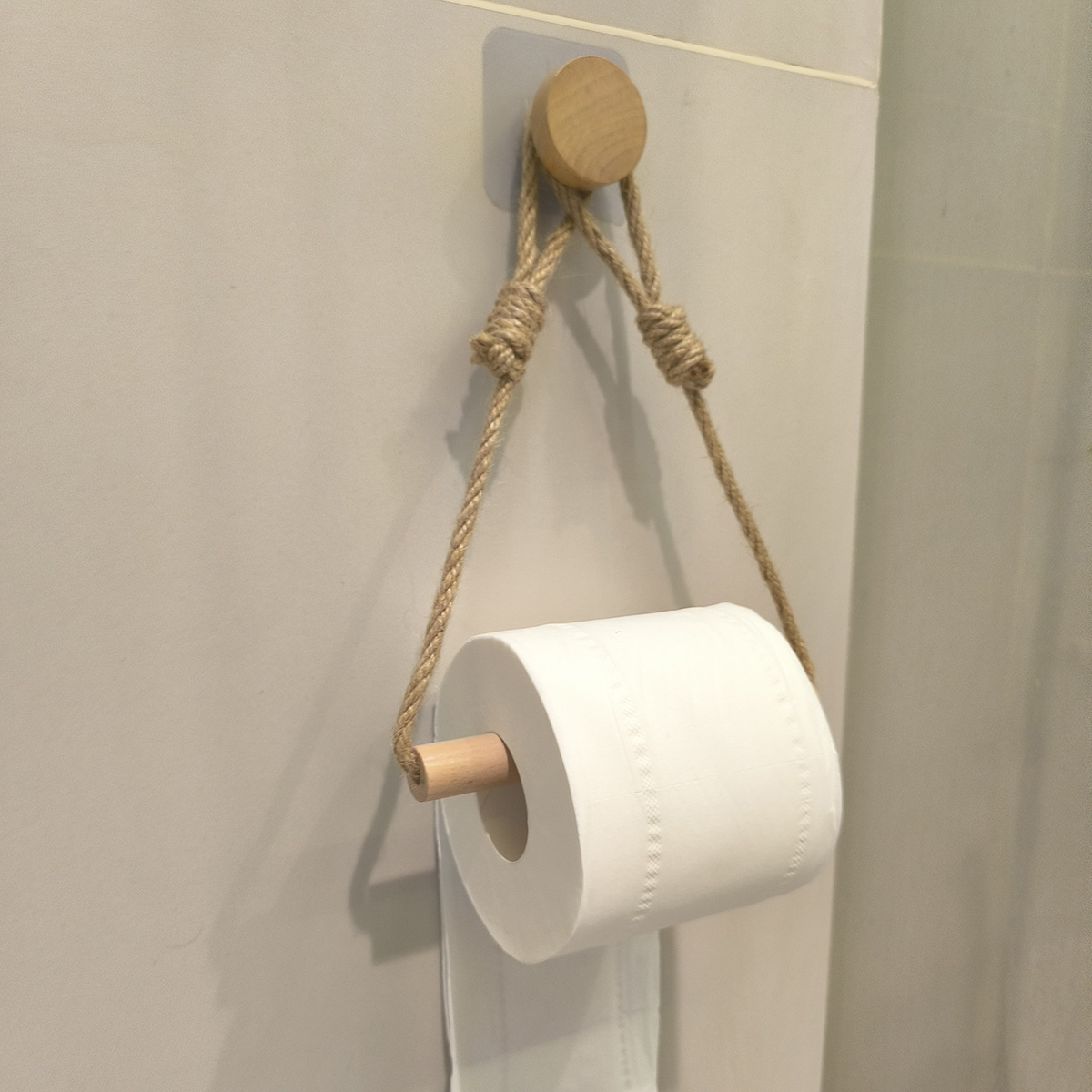 Cross-border hot-selling nail-free hemp rope stick tissue holder bathroom toilet paper holder towel holder hand-woven