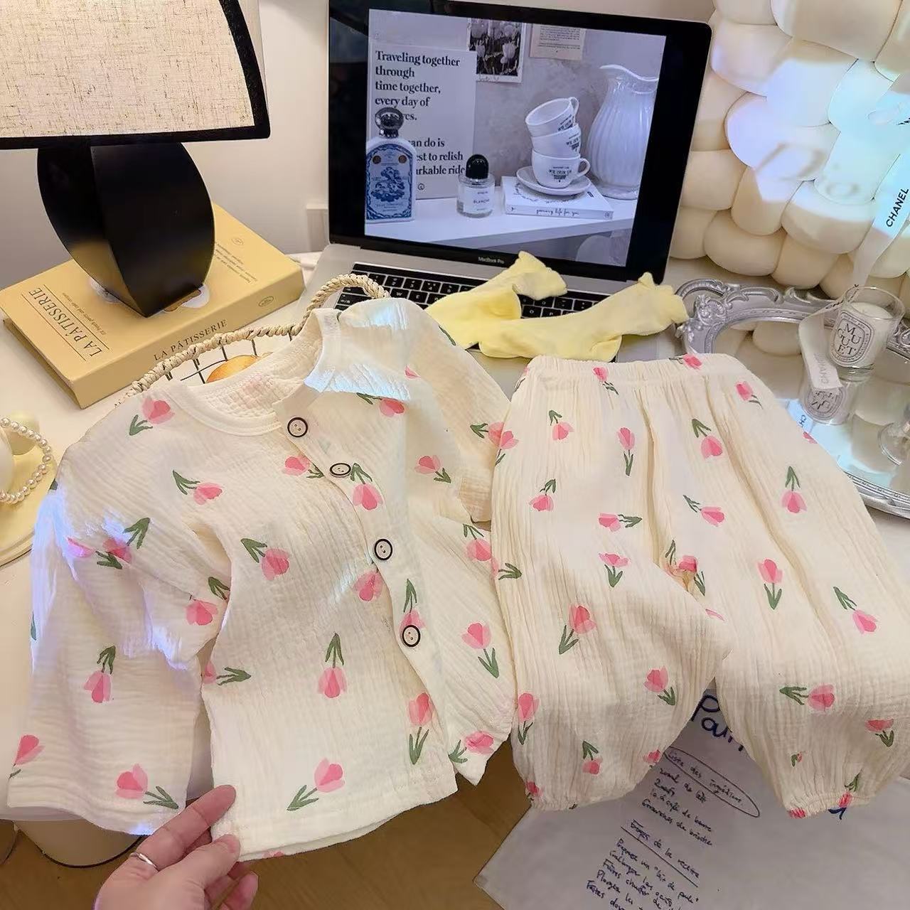 Хлопковые пижамы для детей, домашняя одежда для мальчиков и девочек, дышащие вещи с двойным слоем, подходящие для кондиционера