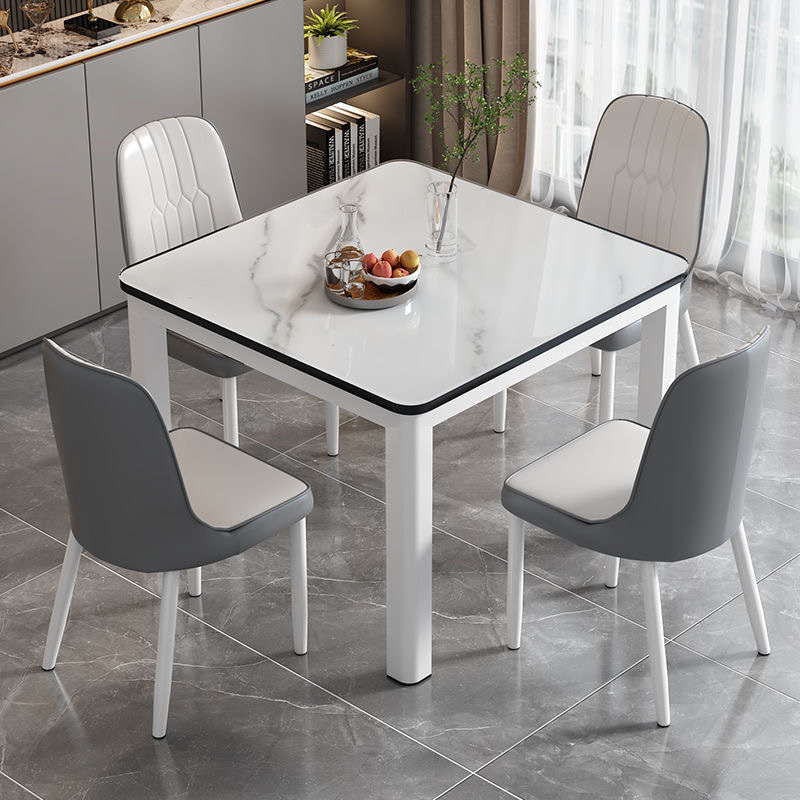 Square Dining Table and Chair Set for Small Households, Suitable for Rental Apartments, with Tempered Glass Top and Steel Frame