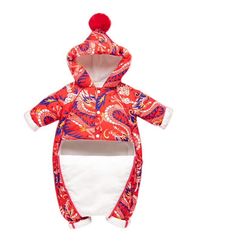 New Baby Down Jacket Jumpsuit Winter Baby Boys and Girls Thickened Ha-ha Clothes Newborn Outfit Foot Holding Clothes Korean