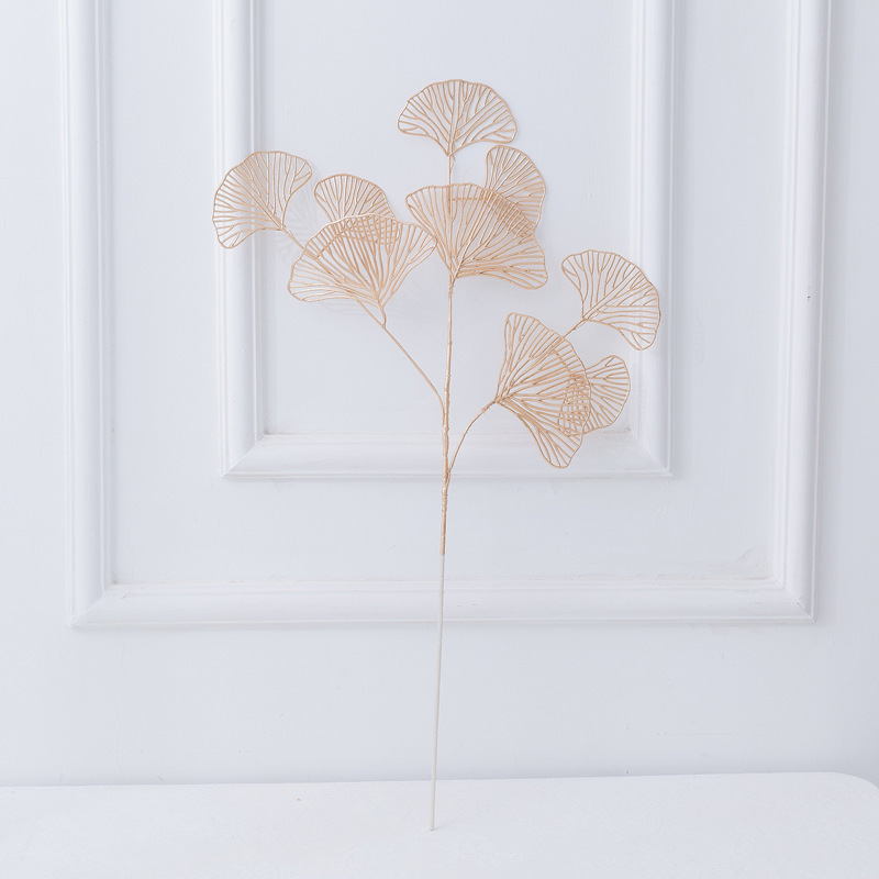 Golden artificial flower Golden eucalyptus leaf ginkgo leaf love leaf phoenix tail wedding decoration New Year's eve blessing bucket flower arrangement