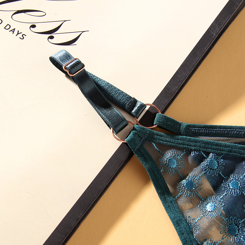 Sweet Sexy Floral Thong Women's Low Waist Breathable Tulle Fashionable Adjustable Belt Women's Large Size Underwear