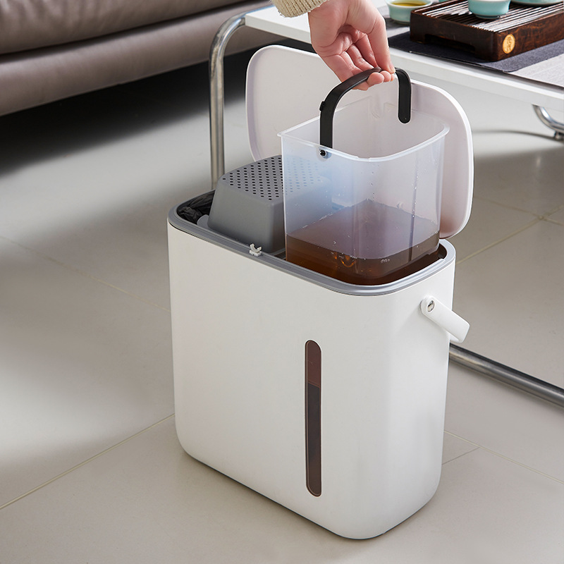 Tea bucket with window wet and dry separation garbage classification household trash can with lid tea tea residue storage sanitary bucket