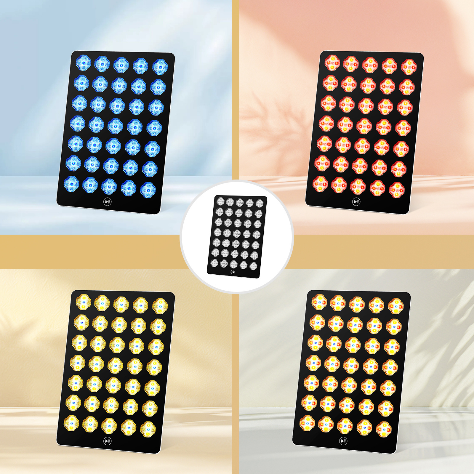 Cross-border Portable Red, Blue and Yellow LED Beauty Instrument Household Beauty Black Light Biological Light Source Red and Blue Light Physiotherapy Large Row Light