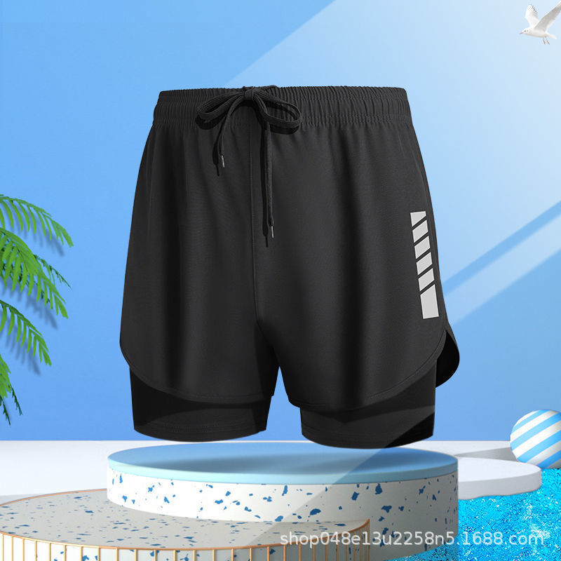 Мужские купальные шорты спортивные двойные антистыдные быстросохнущие дышащие пятибалльные шорты купальник пляжные брюки трехбалльные беговые брюки