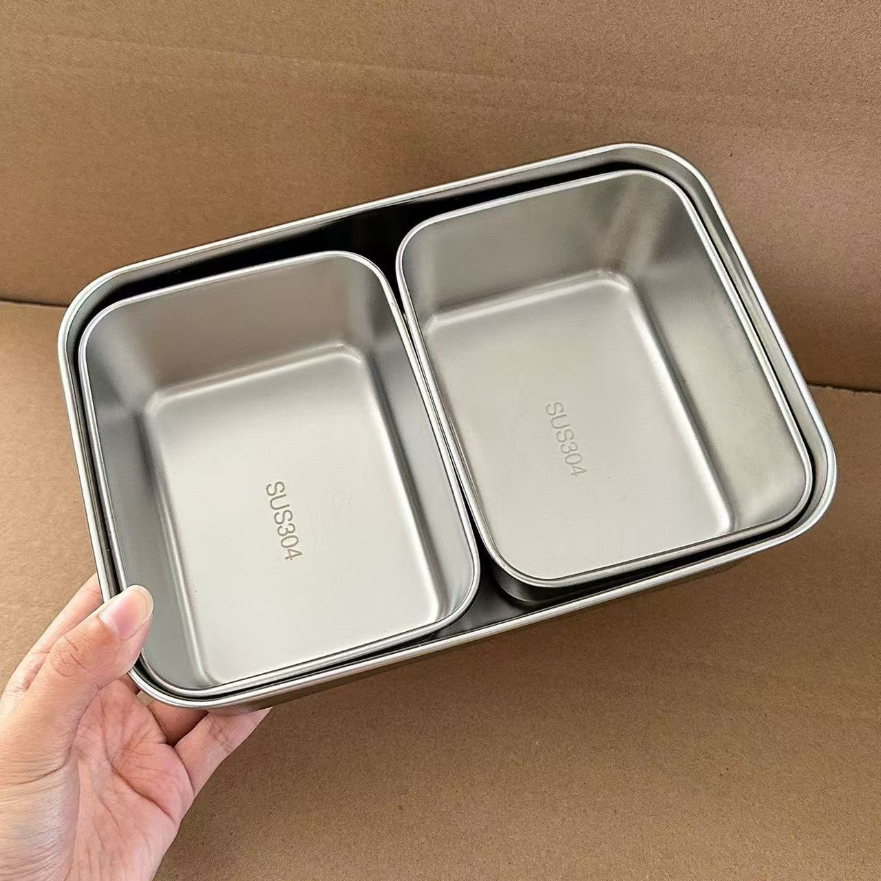 304 Stainless Steel Food Preparation Plate Hot Pot Side Dish Plate with Lid Food Grade Kitchen Preservation Box